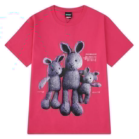 ユニセックス Tシャツ 半袖 メンズ レディース ラウンドネック ラビット うさぎ プリント オーバーサイズ 大きいサイズ ルーズ ストリート TBN-622458443446