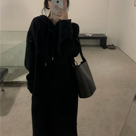 パーカーワンピース スウェット フード付きワンピース ロング丈 ワンピース ゆったり フード 長袖 レトロ 韓国ファッション レディース 大人可愛い ガーリー DTC-737365962065