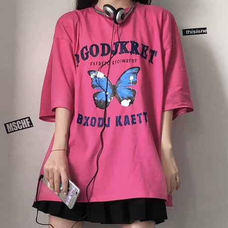 【2カラー】 Tシャツ バタフライ柄 半袖Tシャツ 半袖 オーバーサイズ レトロ 韓国ファッション レディース 大人可愛い ガーリー カジュアル ストリート系 DTC-619205596025