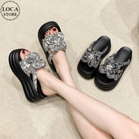 厚底サンダル フラワーモチーフ ビジュー ラインストーン スリッパ 厚底 サンダル プラットフォーム 美脚効果 脚長 トレンド 韓国ファッション レディース DTC-788616731554