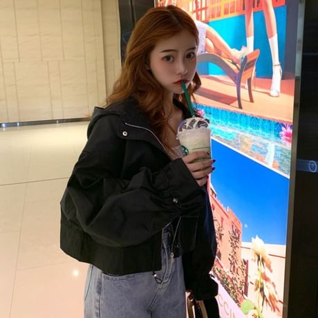 レディース ショートジャケット マウンテンパーカー ブルゾン パーカー ベルスリーブ 春 秋 アウター 薄手 韓国 韓国ファッション (DTC-602065336736)