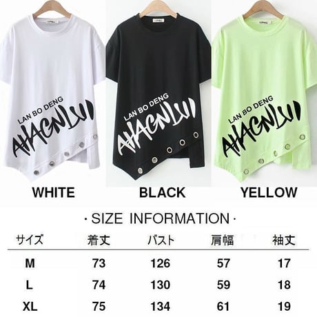 不規則デザイン Tシャツ 英字プリント ラウンドネック スリット 半袖 韓国ファッション レディース トップス ガーリー カジュアル ストリートファッション DTC-643528969619