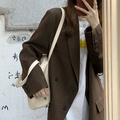 テーラードジャケット ダブルブレスト  ルーズ 韓国ファッション レディース ジャケット ブレザー レトロ シンプル ガーリー DTC-627412855563