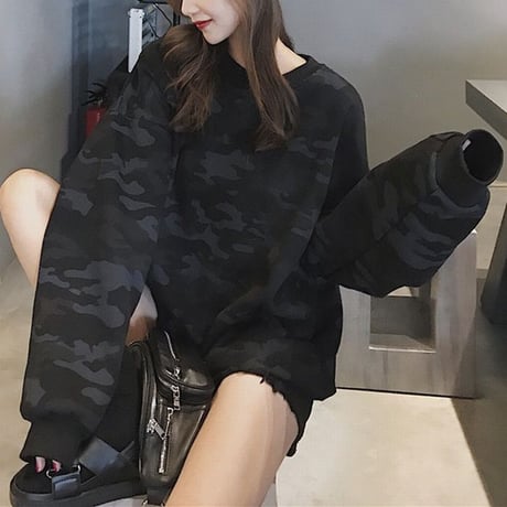 ユニセックス トレーナー カモフラージュ柄 迷彩 プラスベルベット 長袖 オーバーサイズ スウェット 韓国ファッション カジュアル ストリート系 DTC-629139632932