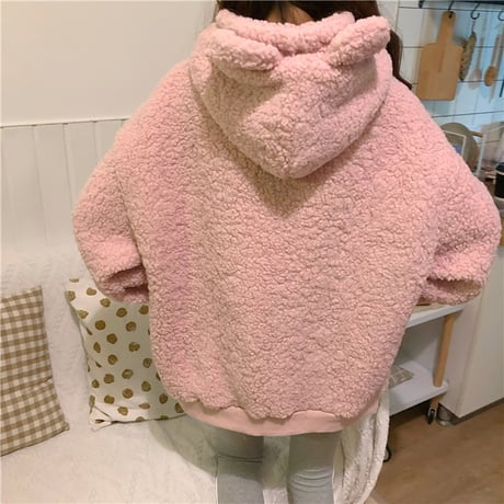 くま耳 ボアパーカー もこもこ パーカー 長袖 耳付き ポケット ボア トップス モコモコ 厚手 レトロ 韓国ファッション レディース 大人可愛い ガーリー DTC-655515206644