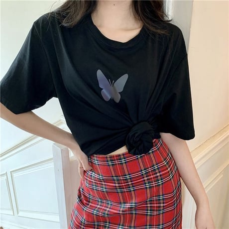 ユニセックス Tシャツ 反射光 バタフライ 半袖 ルーズ 韓国ファッション メンズ レディース トップス 大きめ カジュアル ストリートファッション DTC-617478923344