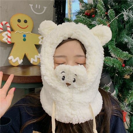 ボア フードウォーマー マスク ネックウォーマー クマちゃん ベアー 防寒 かわいい 韓国ファッション レディース DTC-634945646980