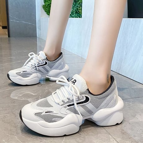 スニーカー レースアップ 5cm 韓国ファッション レディース ダットスニーカー ダッドシューズ ボリュームスニーカー フラットボトム スボーツ 歩きやすい カジュアル 622876187900