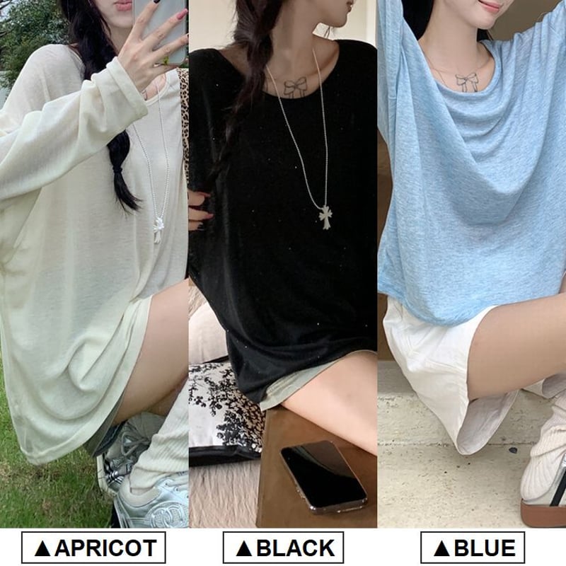 シアートップス オープンバック 背中開き ドロップショルダー 薄手 T