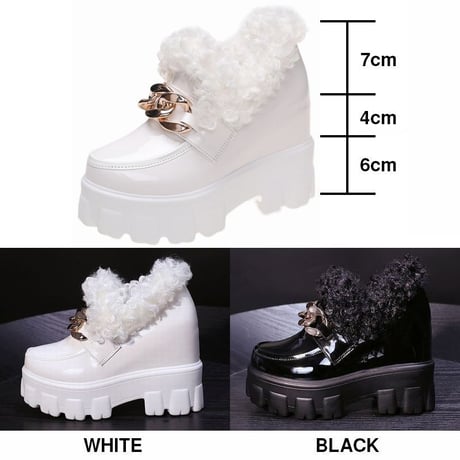 厚底 ファーシューズ 22.0～24.5cm ファーローファー ローファー チェーンデザイン インヒール 歩きやすい 疲れない 大人可愛い ガーリー DTC-659154706888