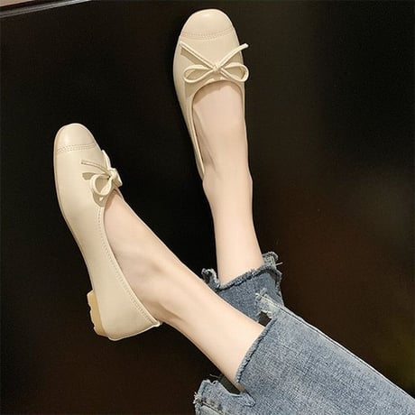 パンプス リボン フラットシューズ 22.5～25.0cm ぺたんこ 韓国ファッション レディース シンプル フラットパンプス ローヒール シューズ キュート かわいい 598254974136