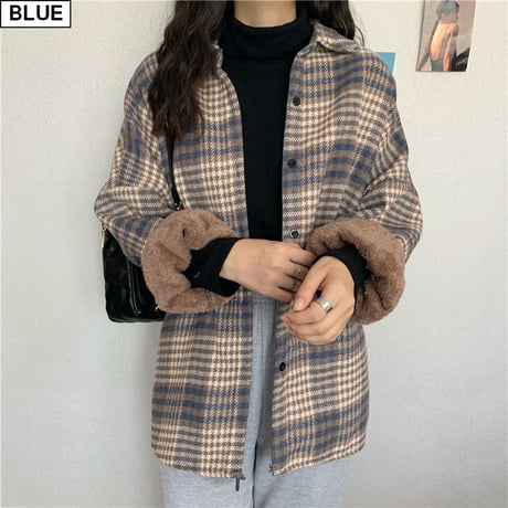 裏起毛 チェック柄 シャツ アウター チェックシャツ 長袖 厚手 暖かい レトロ 韓国ファッション レディース  カジュアル もこもこ ゆったり ボア おしゃれ DTC-658487637007
