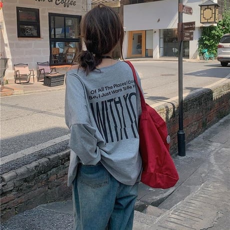 2WAY 前後着用 トップス ロンT ワンショルダー オフショルダー tシャツ スウェット アシンメトリー オーバーサイズ ゆったり レトロ 長袖 カジュアル DTCA-837273595763