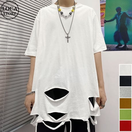 ユニセックス tシャツ ダメージ加工 半袖 オーバーサイズ カジュアル 韓国ファッション メンズ レディース ストリートファッション DTC-618883841543