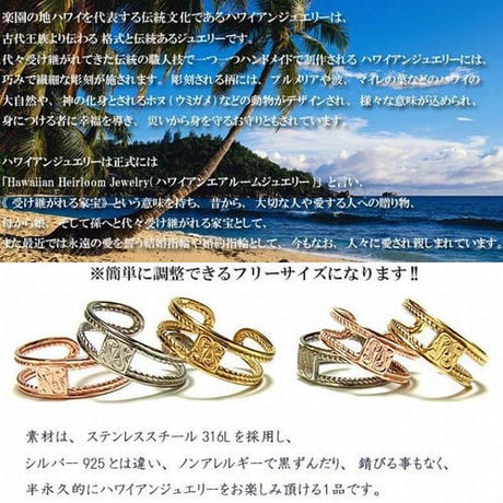【ハワイアンジュエリー / HawaiianJewelry】 リング/指輪 リバーシブル フリーサイズ K14 イエローゴールド コーティング インスタ (grs8601)