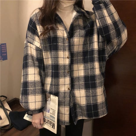 裏起毛 チェック柄 シャツ ジャケット アウター 厚手 暖かい チェックシャツ 長袖 ゆったり 韓国ファッション レディース 大人可愛い カジュアル レトロ DTC-658447529229