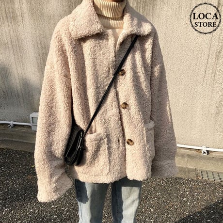 韓国ファッション ショートコート ジャケット もこもこ シングルブレスト コート 大きいポケット 大人カジュアル 秋 冬 オルチャン 韓国 レディース (DTC-603700733049)