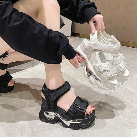 厚底 サンダル 22.0～24.5cm プラットフォーム 厚底サンダル オープントゥ 10cmヒール かわいい 韓国ファッション レディース カジュアル DTC-712773137086