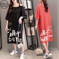 Tシャツ ワンピース オフショルダー ワンショルダー ゆったり 半袖 ロング丈 レトロ 韓国ファッション レディース 大人可愛い ガーリー カジュアル DTC-643529650399