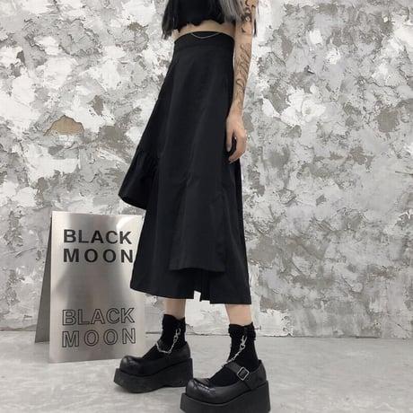 不規則デザイン スカート アシンメトリー ハイウエスト 韓国ファッション レディース アシメ ブラック 変形 レトロ 大人可愛い ガーリー 暗黒系 DTC-622729931082