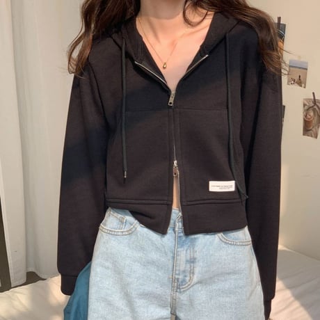 8カラー展開 パーカー ショート丈 ジップアップ シンプル ショートパーカー ゆったり 長袖 レトロ 韓国ファッション レディース カジュアル ストリート系 DTC-653243807086