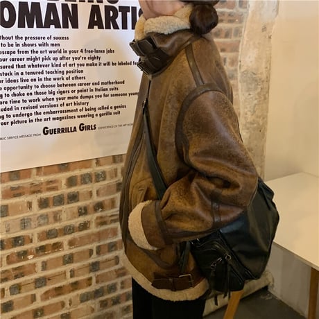 フェイクレザー ジャケットブルゾン フライトジャケット 合成皮革 ボマー ボア 暖かい アウター オーバーサイズ 韓国ファッション レディース 大人可愛い ガーリー DTC-660791367014