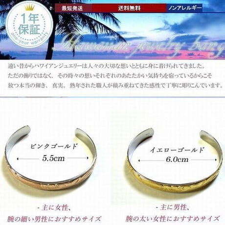 ハワイアンジュエリー バングル 金属アレルギー対応 プルメリア スクロール カレイキニ メンズ レディース サージカルステンレス アクセサリー gbg852