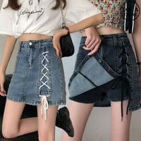 編込み デニムスカート ショートパンツ 韓国ファッション レディース スカパン インナーパンツ ハイウエスト ショート丈 Aライン ガーリー レトロ DTC-618967660120