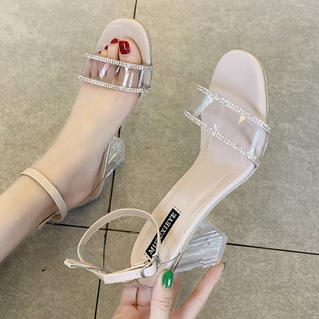 サンダル クリアヒール クリアストラップ ヒール7cm 韓国ファッション レディース サンダル クリア キュート 痛くない かわいい 靴 歩きやすい 59530339128