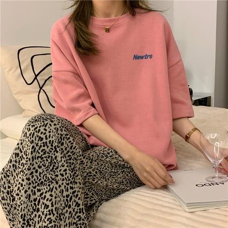 tシャツ ワンポイント バックプリント オーバーサイズ 半袖 ドロップショルダー クルーネック シンプル ルーズ レトロ 大人可愛い ガーリー カジュアル DTCA-645393552994