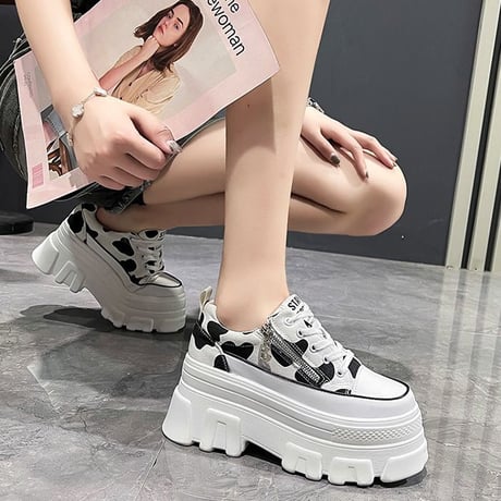 厚底 キャンバススニーカー 22.5～24.5cm シューレース サイドファスナー ベーシック カジュアル 大人可愛い ガーリー 韓国ファッション レディース DTC-649218568067
