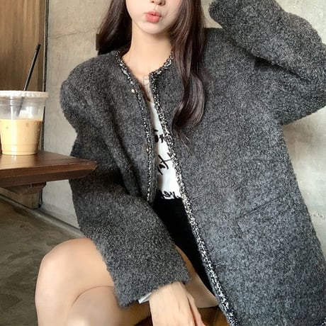 ノーカラー ウールジャケット ショートコート フェイクラムウール ウールコート アウター 長袖 レトロ 韓国ファッション レディース 大人可愛い ガーリー DTC-751959541236