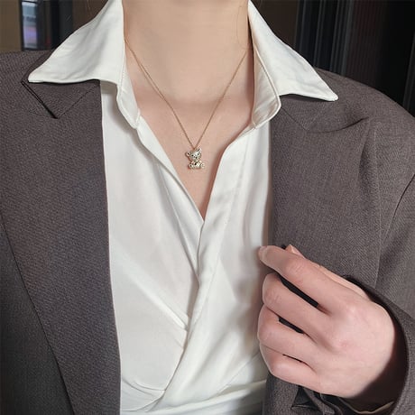 ネックレス キラキラ クマちゃん ベアー CZ チェーン付き レディース ペンダント 合金 アクセサリーDTC-638377948303)