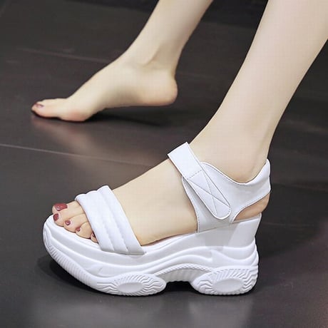 プラットフォーム 厚底サンダル 22.0～24.5cm 9cmヒール ベルクロ オープントゥ 韓国ファッション レディース サンダル 厚底 トレンドDTC-643660491293)