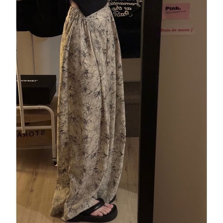 花柄 モップパンツ ワイドパンツ ハイウエスト ウエストゴム ルーズ レトロ 韓国ファッション レディース 大人可愛い レトロ ガーリー カジュアル DTC-711181174852