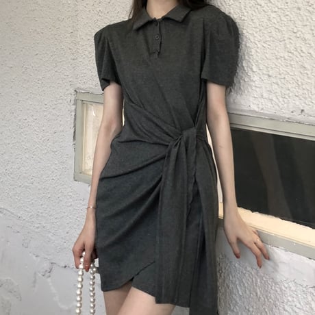 不規則デザイン ポロワンピース ウエストマーク 半袖 薄手 韓国ファッション レディース ワンピース ポロ襟 スポーツ 大人カジュアル ガーリー DTC-642284586570