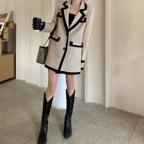 テーラードジャケット ショートコート バイカラー ダブルポケット 韓国ファッション レディース ジャケット シングルブレスト 長袖 ゆったり 大人可愛い ガーリー DTC-626717193383
