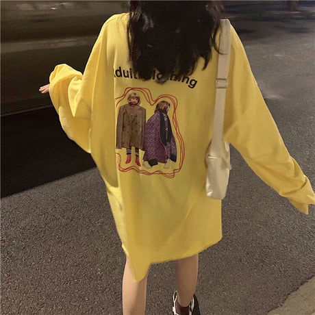 長袖 ロング Tシャツ オーバーサイズ 韓国ファッション レディース ロングTシャツ ロンt ルーズ トップス ゆったり カットソー 大人可愛い ガーリー DTC-625359276693