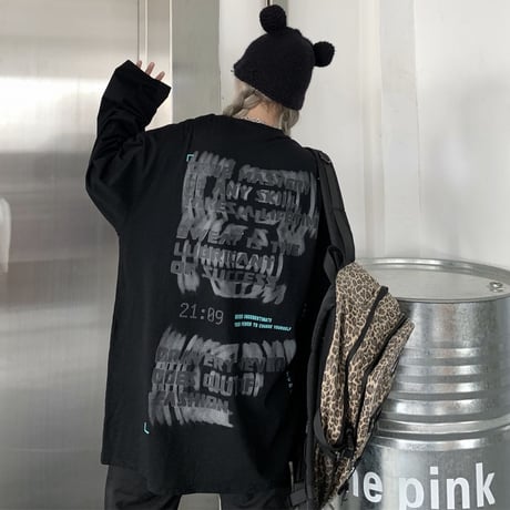 ユニセックス Tシャツ 長袖 ファントムレタープリント ラウンドネック オーバーサイズ トップス 大きめ カジュアル ストリートファッション DTC-650822796802