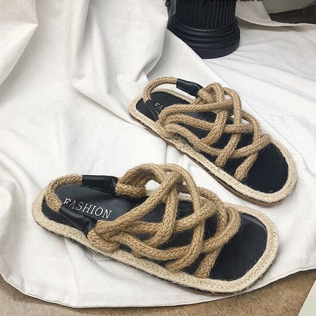 ロープサンダル 編み上げサンダル フラットサンダル ストラップ 韓国ファッション レディース ぺたんこ サンダル キュート 痛くない かわいい 靴 歩きやすい 588924814607