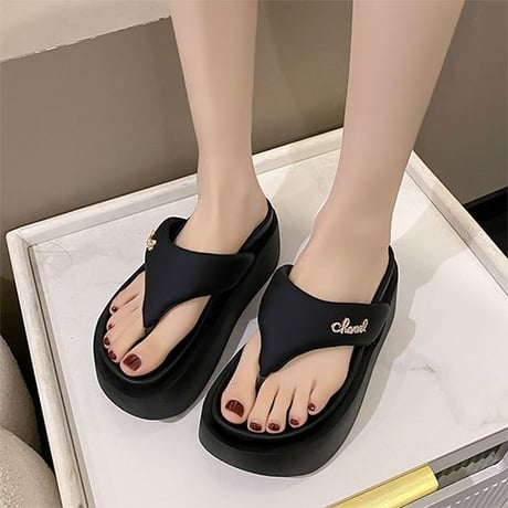 厚底 トングサンダル 22.0～24.5cm ウエッジソール 厚底サンダル プラットフォーム サンダル 美脚効果 脚長 スタイルアップ 韓国ファッション レディース DTC-716855905586