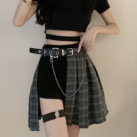 3点セット セットアイテム チェック柄スカート ショートパンツ ベルト プリーツ ハイウエスト Aライン レトロ 韓国ファッション レディース 大人可愛い ガーリー DTC-594995404780
