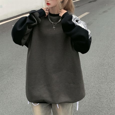 ユニセックス トレーナー バイカラー 裏起毛 プルオーバー スウェット オーバーサイズ 韓国ファッション メンズ レディース カジュアル ストリート系 DTC-657543864365