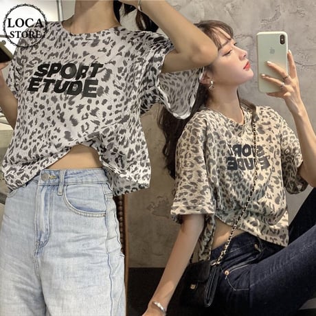 ヒョウ柄 クロップド丈 Tシャツ へそ出し 半袖 ラウンドネック 韓国ファッション レディース レオパード柄 ショート丈 トップス 夏 大人可愛い ガーリー DTC-637990184848