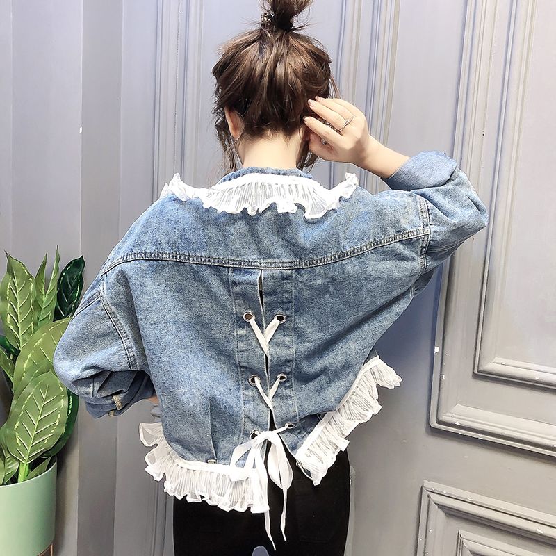 デニムジャケット レースフリル バックリボン バックコンシャス レース