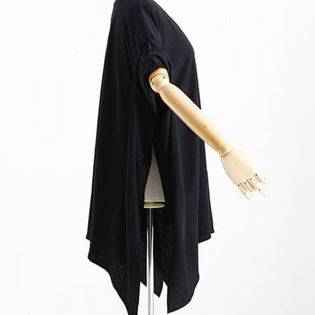 レディース 深Vネックヘムチュニック サイドスリット アシンメトリー トップス チュニック Tシャツ 大きいサイズ 体型カバー (DCT-589010553510)