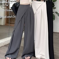 アシンメトリー モップパンツ ワイドパンツ タック ドレープ ハイウエスト ルーズ レトロ 韓国ファッション レディース 大人可愛い ガーリー DTC-778588912089