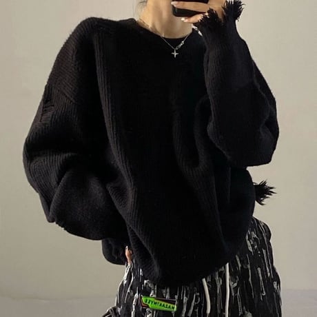 ダメージ加工 ニットセーター ダメージニット ニット プルオーバー 長袖 ゆったり レトロ 韓国ファッション レディース 大人可愛い ガーリー カジュアル DTC-655434543082
