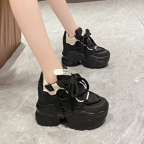 厚底 スニーカー ダッドスニーカー 22.0～24.5cm レースアップ ダッドシューズ 厚底スニーカー カジュアル 韓国ファッション レディース DTC-742606652067