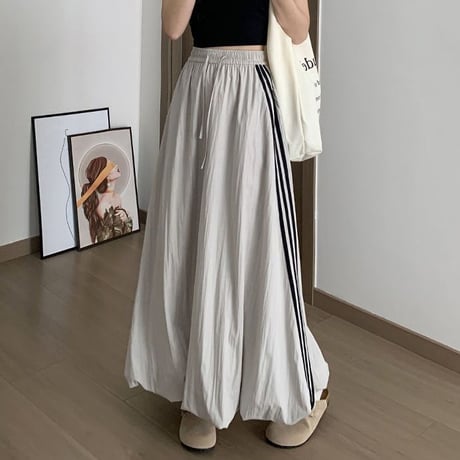 バルーンスカート サイドライン ロングスカート ハイウエスト Aライン スカート ゆったり レトロ 大人可愛い ガーリー カジュアル DTCA-1036905968455